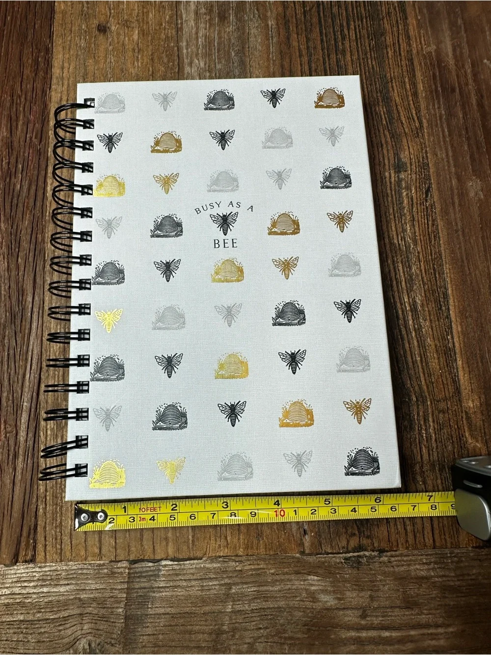 Busy as a Bee Spiral Notebook — White with Gold and Black Accents